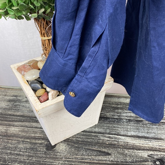 Ralph Lauren 100% Linen Navy Blue Long Sleeve Button Up Top Shirt Blouse 1X Plus - Picture 4 of 6